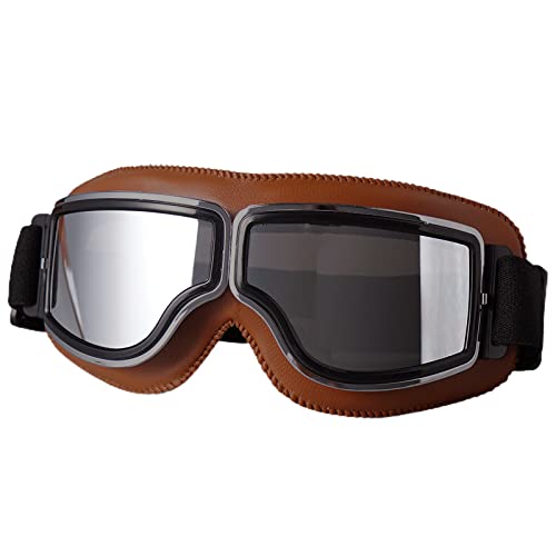 Weigudoc Gafas de moto de cuero PU, gafas de sol Vintage, gafas de sol a prueba de viento, cascos, gafas de Motocross para deportes al aire libre, montar a esquiar(gris)