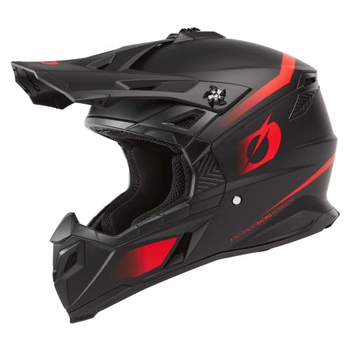 O'NEAL C-SRS Casco de motocross para adultos, casco MX Enduro con carcasa de ABS, forro interior acolchado, orificios de ventilación, ECE 22.05, negro y rojo, talla M