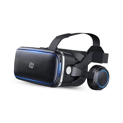 NK Gafas Inteligentes VR con Auriculares - Realidad Virtual 3D con Audio para Smartphone entre 4.7' - 6.53', Ángulo Visión 90-100º, Giro 360º, Objetivo y Pupila Regulable - Negro