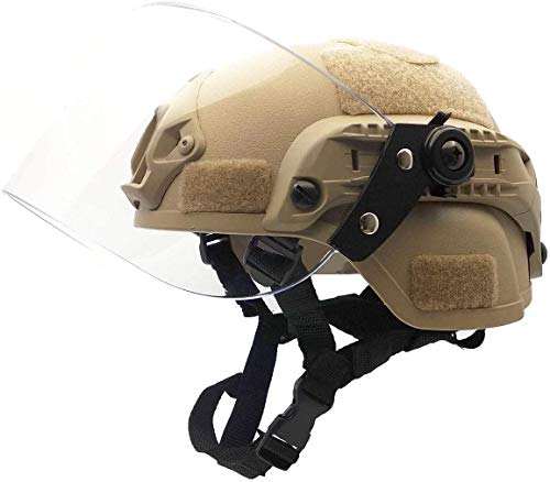 Casco Protector t&aacute;ctico Airsoft, Casco t&aacute;ctico Mich 2000 versi&oacute;n de acci&oacute;n con Soporte NVG y m&aacute;scara de Visera a Prueba de vandalismo para Juegos al Aire Libre Airsoft Paintball CS