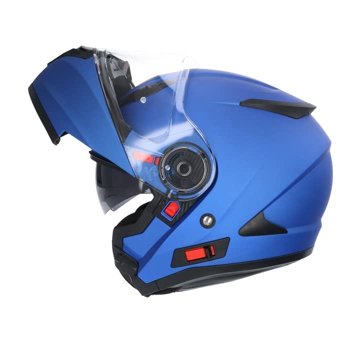 Casco De Moto Marca Shiro Sh508 Azul Mate Casco Integral ECE Homologado, Casco De Moto De Cara Completa Doble Frontal Abatible, para Hombres Adultos, Mujeres (Large)