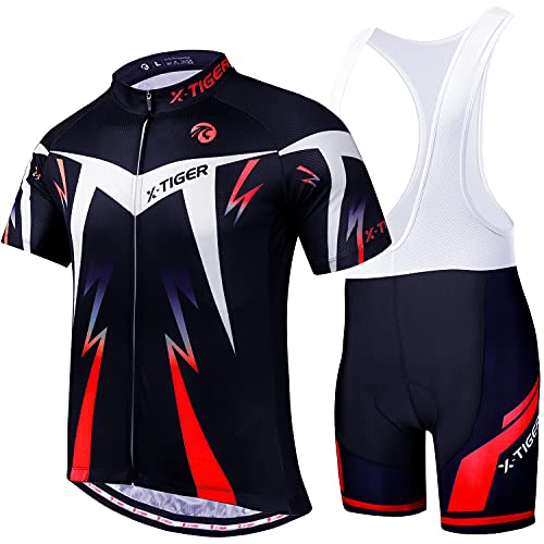 X-TIGER Hombres de Bicicleta con 5D Gel Acolchado MTB Ciclismo Maillots Tirantes Culotte Pantalones Cortos Culotes
