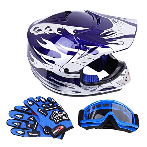 Samger Dot Youth Niños Fuera del Casco de Motocross Dirt Bike Casco con Guantes Gafas (Azul,L)