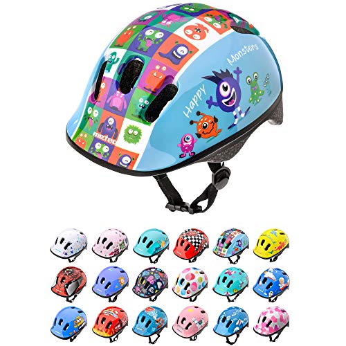 Casco Bicicleta Bebe Helmet Bici Ciclismo para Ni&ntilde;o - Cascos para Infantil Bici Helmet para Patinete Ciclismo Monta&ntilde;a BMX Carretera Skate Patines monopatines (S 48-52 cm, Happy Monsters)