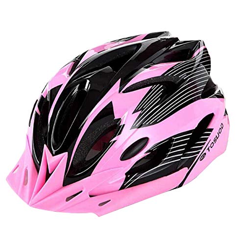 FeMereina Casco de Bicicleta Casco para Hombres y Mujeres Adultos Casco de Ciclismo Ligero con Dise&ntilde;o de Microshell Tama&ntilde;o Ajustable con Visera Solar con Luz Trasera LED 56-61cm (Rosa Negro)