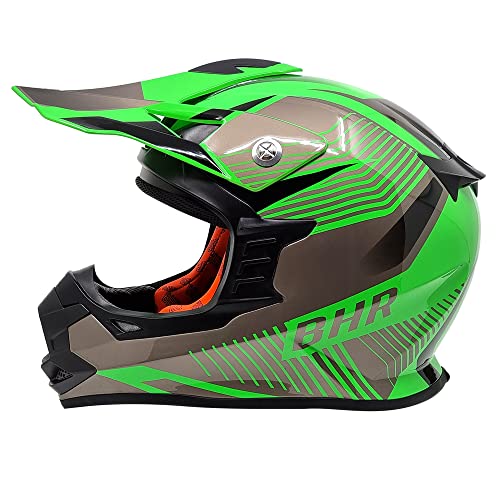 Casco Cross BHR 812 Off Road | Casco de Enduro Homologado ECE con Interior Extra&iacute;ble | Casco de Motocross Ligero y Seguro | Green Blast | XL