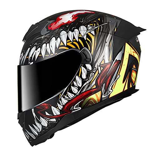 BaoFuStore Casco De Motocicleta De Cara Completa Para Hombres Adultos, Casco De Carreras De Bicicleta De Calle De Doble Visera, Lente Antiniebla DOT/ECE Casco De Motocicleta Ciclomotor,Venom,M