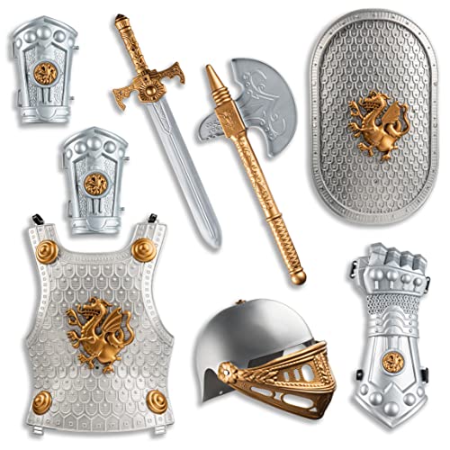 Dress Up America Set de armadura de caballero para niños - Escudo medieval y Playset del casco - Royal Knight Vestido para niños