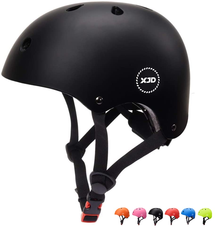 XJD Casco de Ciclismo para Ni&ntilde;os Ajustable Casco Bicicleta Ni&ntilde;o Casco Infantil Patinete Rollerskate de 3 a 14 A&ntilde;os Protecciones para M&uacute;ltiples Deportes (Negro, M)