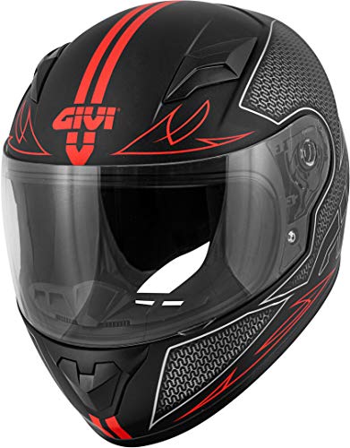 GIVI HPS - Casco Integral Infantil HJ04 Junior, Negro Mate/Rojo - Talla 52-JM