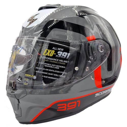 Scorpion Exo-391 Arok Grey Rojo | Casco de Moto Integral Unisex Hombre y Mujer Homologado ECE 22.06 (XL)