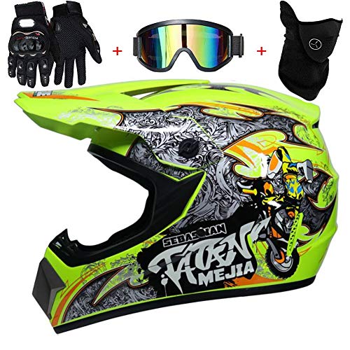 TKUI Motos Motocross Cascos y Guantes y Gafas estándar para niños ATV Quad Bicicleta go Casco de Kart,M(54~55cm)