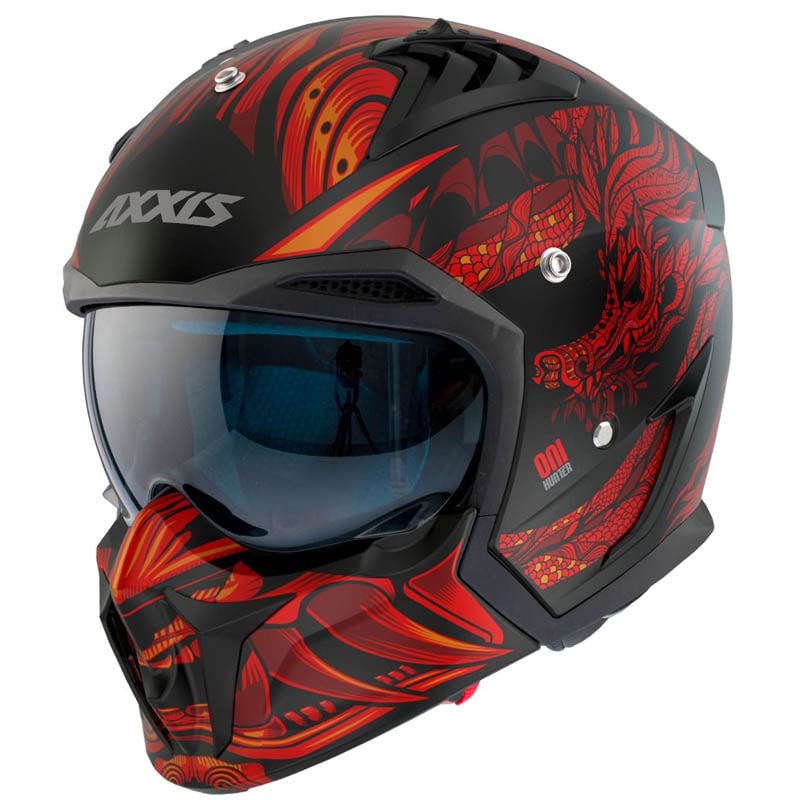 AXXIS Hunter SV - Oni B5 Matt Red | Casco de Moto Integral Jet Custom Caf&eacute; Racer con Mentonera extra&iacute;ble para Hombre y Mujer | Homologado ECE (M)