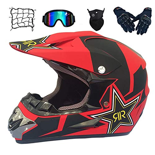Casco de Descenso para j&oacute;venes Adultos Regalos Gafas m&aacute;scara Guantes Bolsillo Neto BMX MTB ATV Bicicleta Carrera Integral Integral Casco,E,L