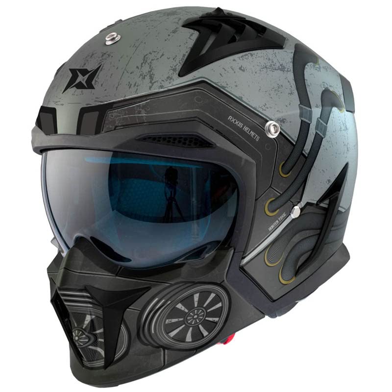 AXXIS Hunter SV - Toxic C2 Matt Grey | Casco de Moto Integral Jet Custom Café Racer con Mentonera extraíble para Hombre y Mujer | Homologado ECE (S)