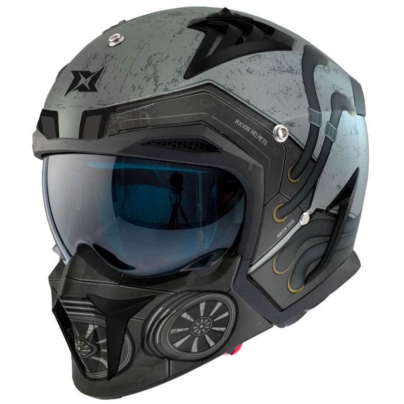 AXXIS Hunter SV - Toxic C2 Matt Grey | Casco de Moto Integral Jet Custom Caf&eacute; Racer con Mentonera extra&iacute;ble para Hombre y Mujer | Homologado ECE (S)