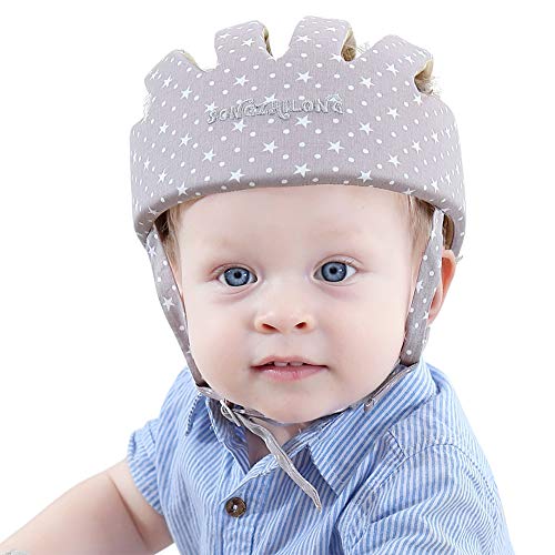Casco de seguridad ajustable para bebé Protectores para la cabeza Arnés de protección Sombrero Proporciona un entorno más seguro al aprender a gatear Jugar a pie (Estrella Gris)