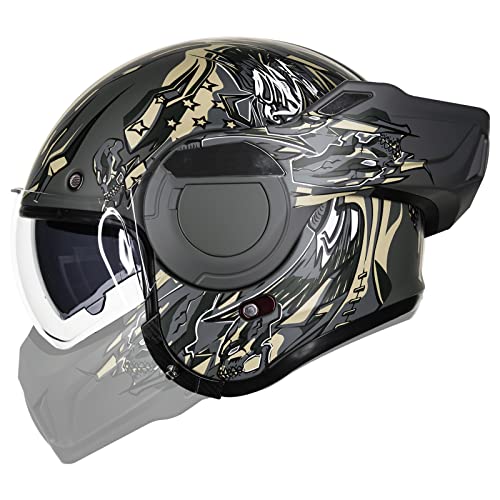 ILM Casco Moto Modular Integral para Hombre y Mujer ATV UTV con Mentonera Reversible 180 ECE Model-B707,Verde Militar, M