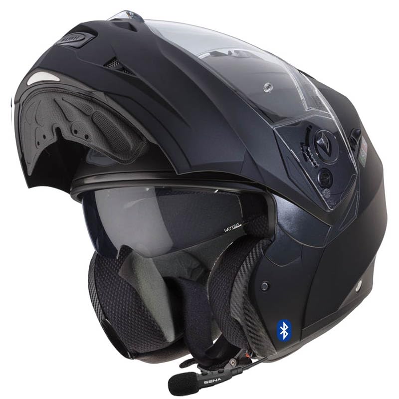 CABERG Duke 2 Bluetooth Sena Intercom Integrado Negro Mate - Casco de Moto Modular P/J + Pinlock - Casco con Visor Solar Homologado ECE (L)
