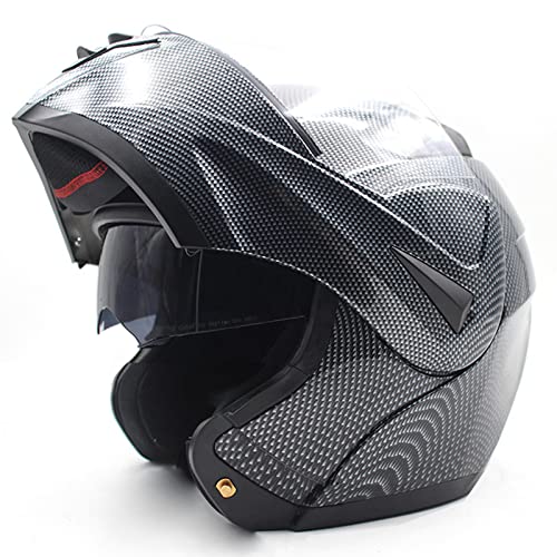 Casco Modular de Fibra de Carbono para Motocicleta, Casco Integral para Adultos, Hombres y Mujeres, Doble Visera, Aprobado por Dot/ECE, Casco de Motocross para Bicicleta de Calle,Clear Lens,XL