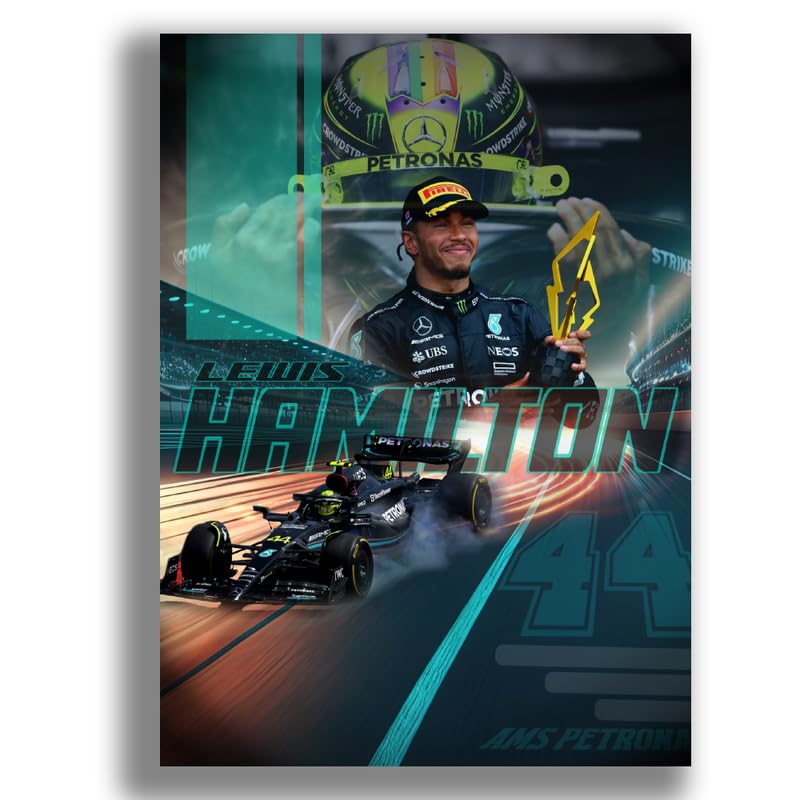 Zephy Lewis Hamilton F1 Mercedes Race Poster N&uacute;mero 44, casco encendido y apagado A2