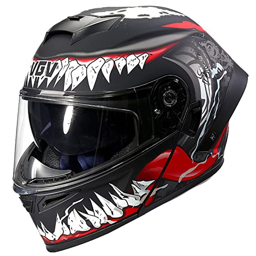 Casco De Motocicleta Modular Flip Up Front Casco De Cara Completa Viseras Dobles Moto Street Bike Off Road Casco Con Cola Para Adultos Hombres Mujeres,Venom,XL