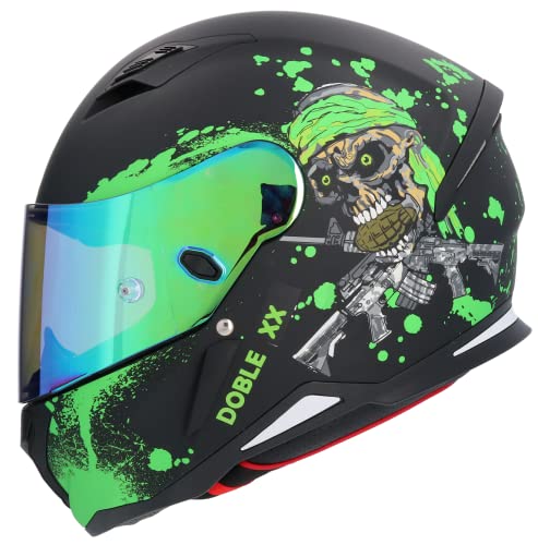 Casco Shiro SH-890 Modelo Doble XX para Moto Integral ECE Homologado EDICION Limitada Negro Y Verde (M)