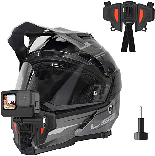 TELESIN - Soporte de cámara con montaje frontal para casco de moto con barbilla curvada para GoPro Hero , Osmo Action, Insta 360, silicona antideslizante, fácil de instalar (segunda generación)