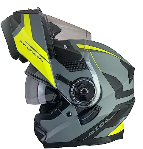 ACERBIS Casco Serel 22.06 Negro y Amarillo Flour Talla L ( 59/60) Casco Modular con Gafas de Sol Totalmente homologado