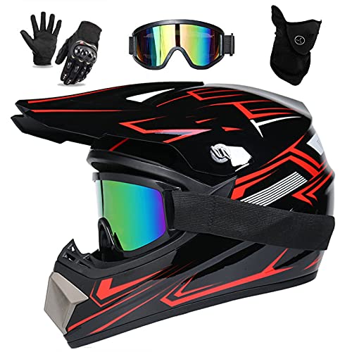 UIGJIOG Casco Motocross,Negro Mate Casco Integral MTB Incluidos Anteojos, Guantes Y Máscaras Certificación Dot Incluye 4 Tamaños de Forro de Casco Proporcione 4 Estilos para Elegir,A