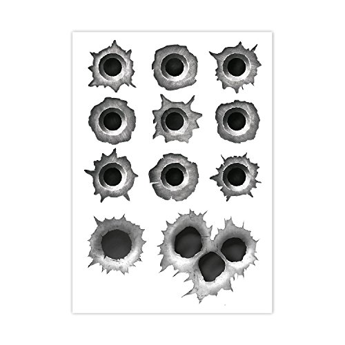 iSecur kfz_276 - Juego de adhesivos con agujeros de disparo, 11 pegatinas de disparo para coche, scooter, moto, casco, portátil, smartphone, negro, gris