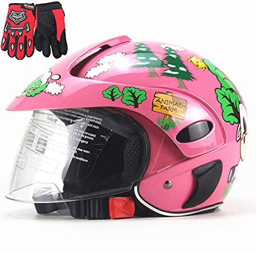 Cascos de motocicleta para niños, cascos de bicicleta, cascos de moto para niños, niños y niñas, adecuados para 3-8 años, rosa