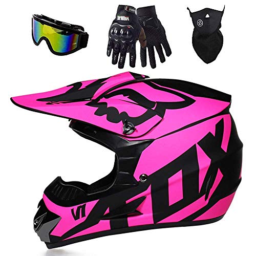 WAHA Casco De Motocross Completo para Bicicleta De Monta&ntilde;a, Casco De Bicicleta De Downhill, Casco De Cross con Gafas, M&aacute;scara De ABS Y EPS para Mayor Seguridad,Rosado,S