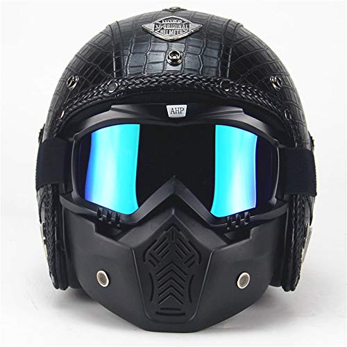 AKBOY Cascos Jet De Motocicleta Casco Harley Davidson Helmet Lentes Dobles Antivaho Cascos Abiertos Cara De Verano Cascos Transportables Crash Cruiser Hombres Y Mujeres Medio Casco(S,M,L,XL,XXL),L