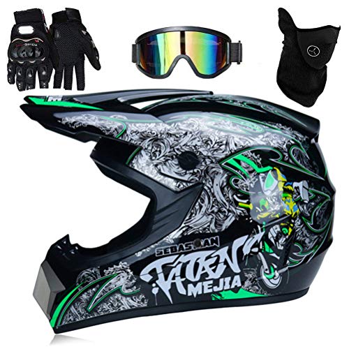 Bonbela Casco profesional de motocross para ni&ntilde;os y adultos, motocross, Dirt Bike Offroad, con gafas de protecci&oacute;n, guantes y protector para la cara