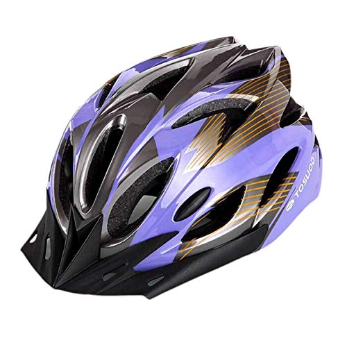 FeMereina Casco de Bicicleta Casco para Hombres y Mujeres Adultos Casco de Ciclismo Ligero con Dise&ntilde;o de Microshell Tama&ntilde;o Ajustable con Visera Solar con Luz Trasera LED 56-61cm (Gris p&uacute;rpura)