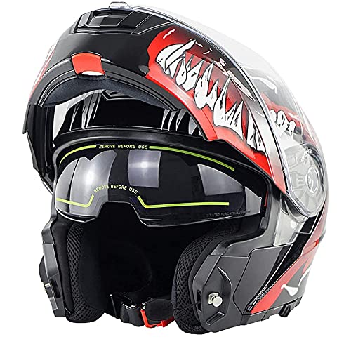 Casco Moto Modular Bluetooth, Homologado ECE Casco De Moto Integral Scooter para Mujer Hombre Adultos Casco Moto Abatible con Doble Visera Lente Grande Venom 2,L