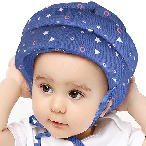 Casco Bebe Golpes, IULONEE Casco Protector Infantil Sombrero Gorra Beb&eacute; Antigolpes para Ni&ntilde;os Casco de Seguridad Algod&oacute;n (Azul Estrellado)