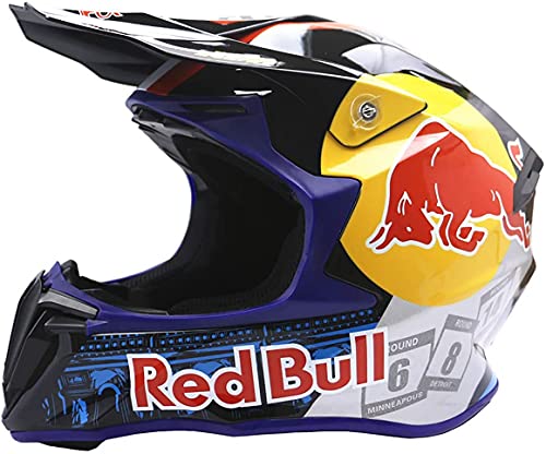 Egrus Casco de Motocross Regalo Deportivo para Hombres Certificado Dot/ECE Casco Deportivo Todoterreno Integral Red Bull Pattern L (Color : C, Size : 55-56CM)