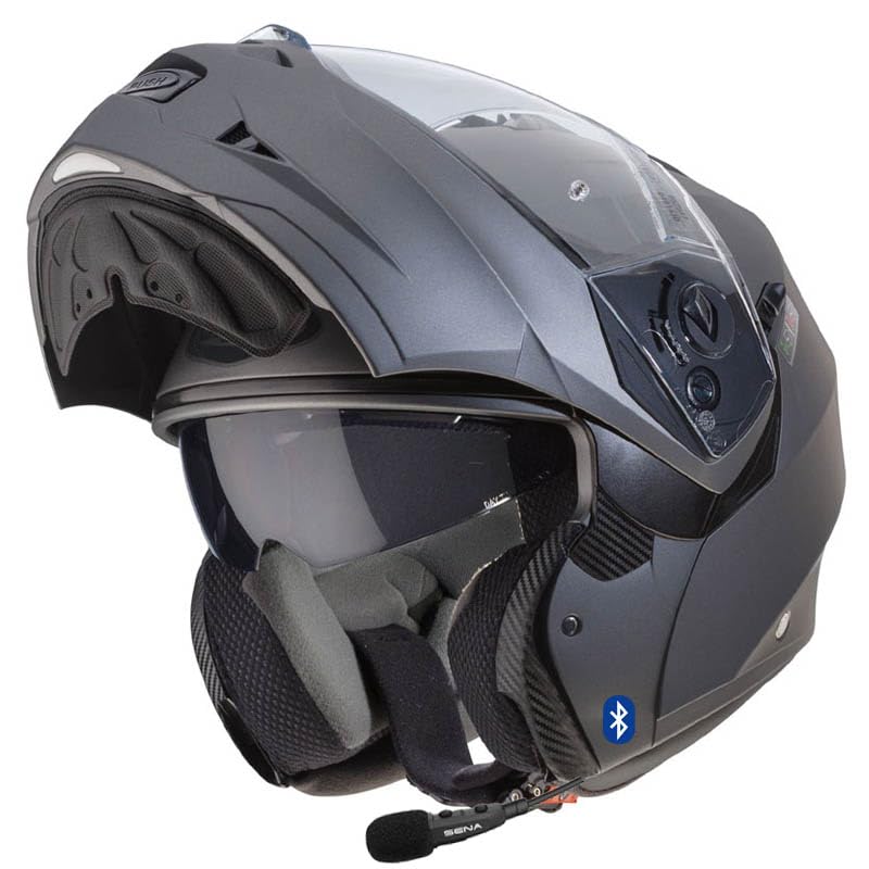 CABERG Duke 2 Bluetooth Sena Intercom Integrado Antracita Mate - Casco de Moto Modular P/J + Pinlock - Casco con Visor Solar Homologado ECE (S)