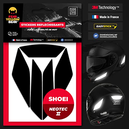 Fear The Yellow Bear© Easy Replica Shoei NEOTEC 2™ - Juego de 5 pegatinas reflectantes para casco Moto, 3 M™ Technology (negro, ShoEI NEOTEC 2)