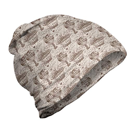 ABAKUHAUS Aviaci&oacute;n Gorro Unisex, Aviones Buque Zeppelin, Tela Suave 100% Microfibra Estampada Ideal para Actividades al Aire Libre, C&aacute;scara de Huevo p&aacute;lida y Umber