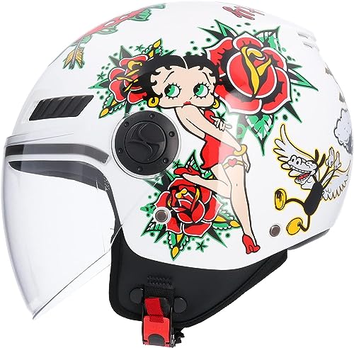 Casco Moto Jet ECE Homologado Casco La Betty Blanco Talla XS ( 53/54) Casco de Moto para Hombre Casco Mujer
