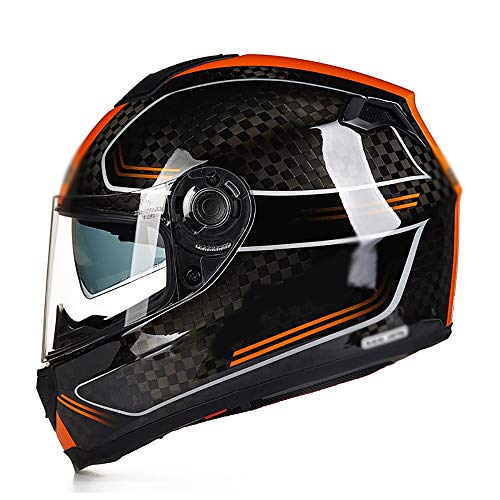 Fibra De Carbono K12 Doble Visera Casco Moto Modular ECE/Dot,Casco Moto Modular Integral Buena Ventilación para Mujer Hombre Adultos Diseño Ligero