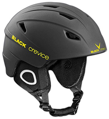 BLACK CREVICE Casco de esquí Kitzbühel I Casco de esquí de diseño Deportivo para Hombre y Mujer I Casco de esquí de policarbonato Transpirable I Talla Ajustable (L, Negro/Amarillo)