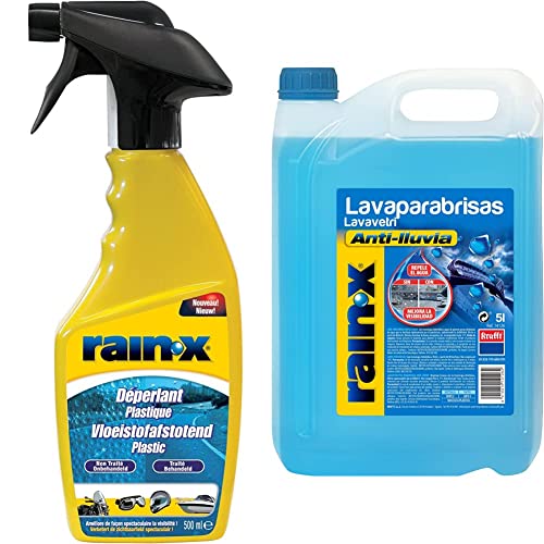 Rain X RainX - Plástica Repelente al Agua, Spray, 500 ml 14126 Lavaparabrisas Anti-Lluvia protección -5°C, Fabricado en España, Repelente Lluvia, Parabrisas, 5 litros