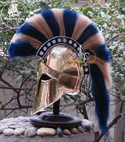 Históricalmuseum - Casco medieval griego Corinthian Armour azul y blanco Plume Knight Spartan MS26