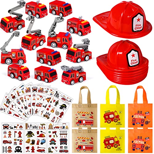 Tacobear 48 Piezas Regalos Cumplea&ntilde;os Ni&ntilde;os Cami&oacute;n Bomberos Casco Bombero Sombreros de Fiesta Tatuajes Coches de Juguetes Bolsas de Regalo Relleno Pi&ntilde;ata Cumplea&ntilde;os Bomberos para Infantil